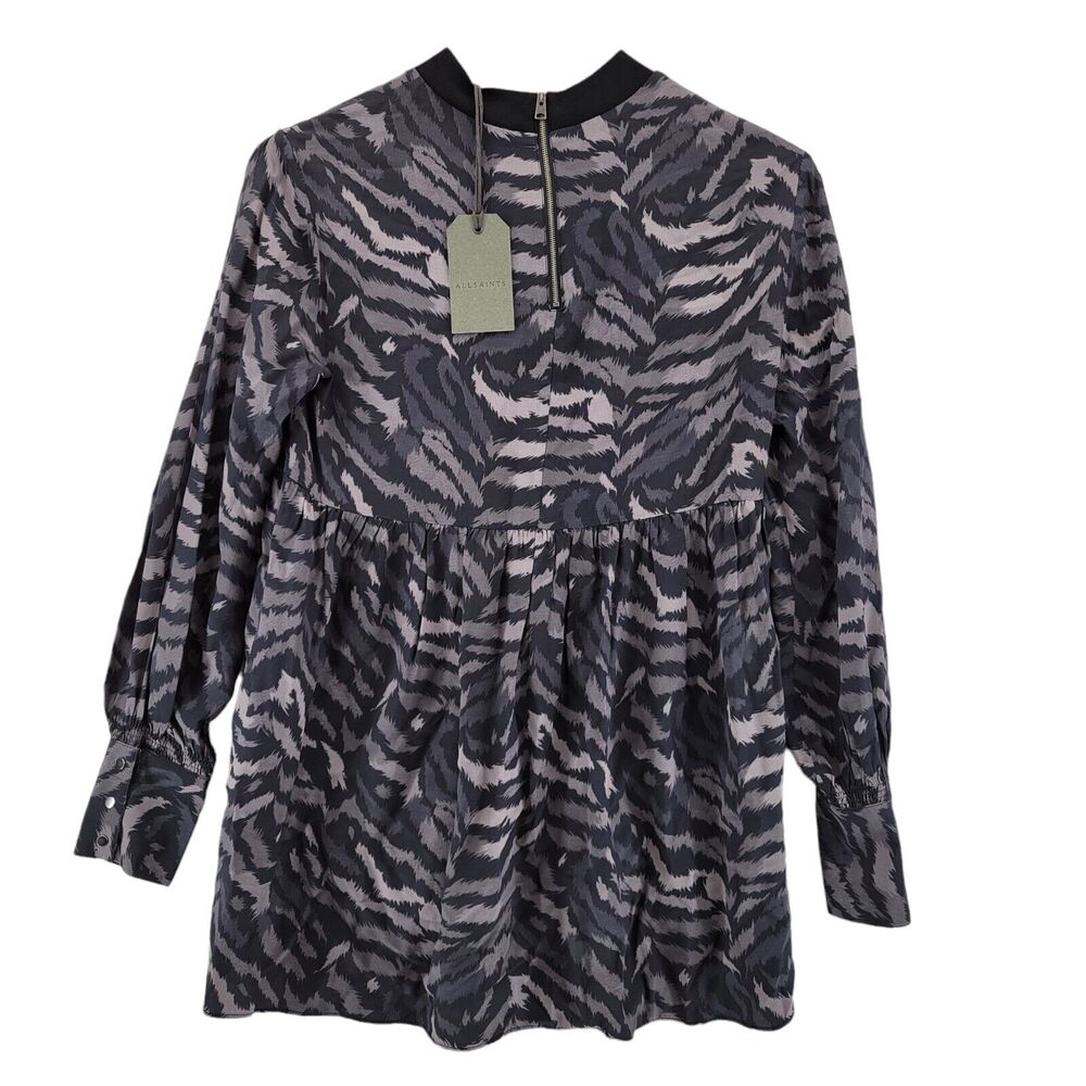 Allsaints Womens Blouse‎ Size XS Fayre Remix Top Gray Print Viscose Long Sleeve - Picture 4 of 15